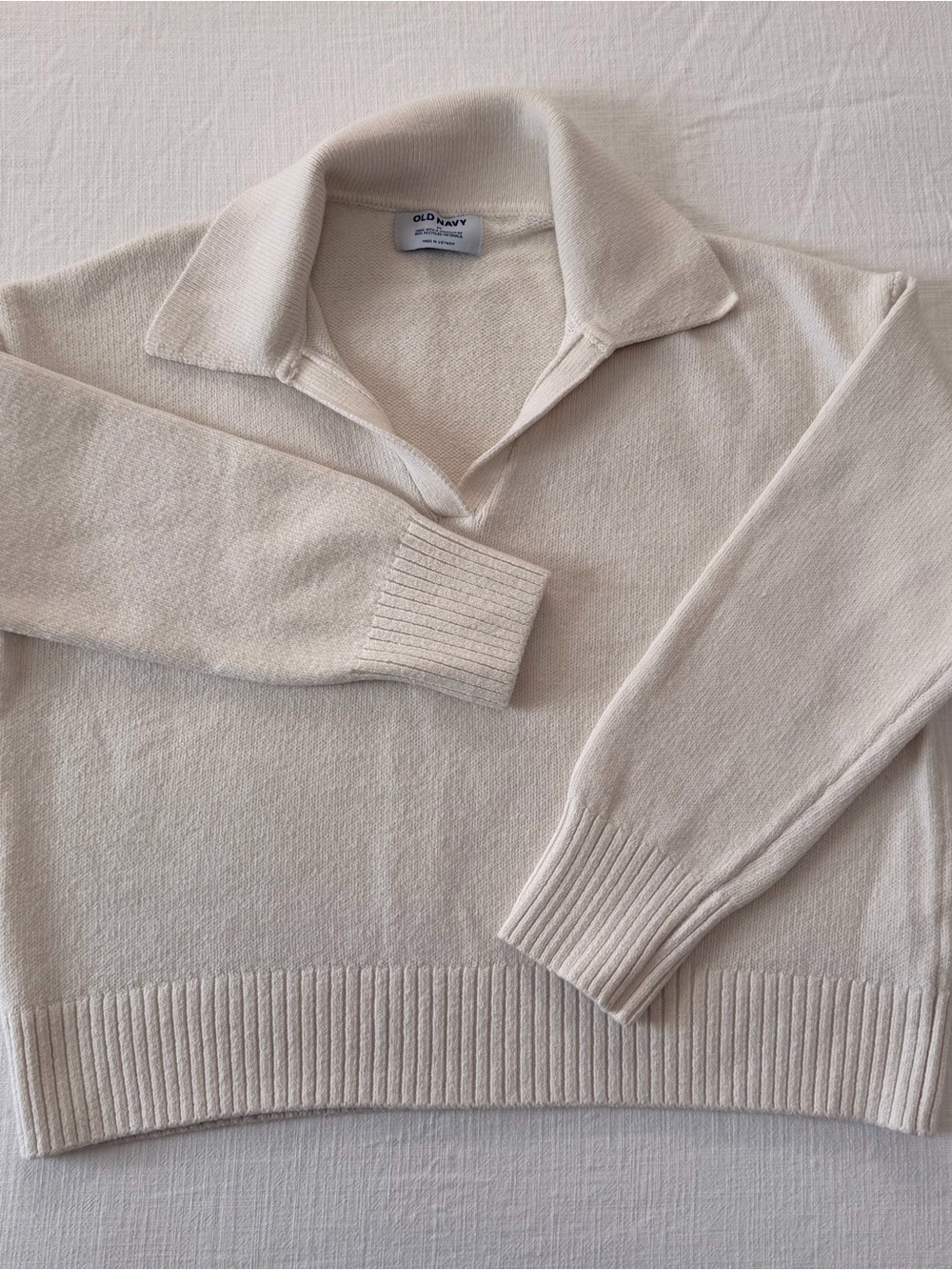 Old Navy Cream V-Neck Collared Sweater